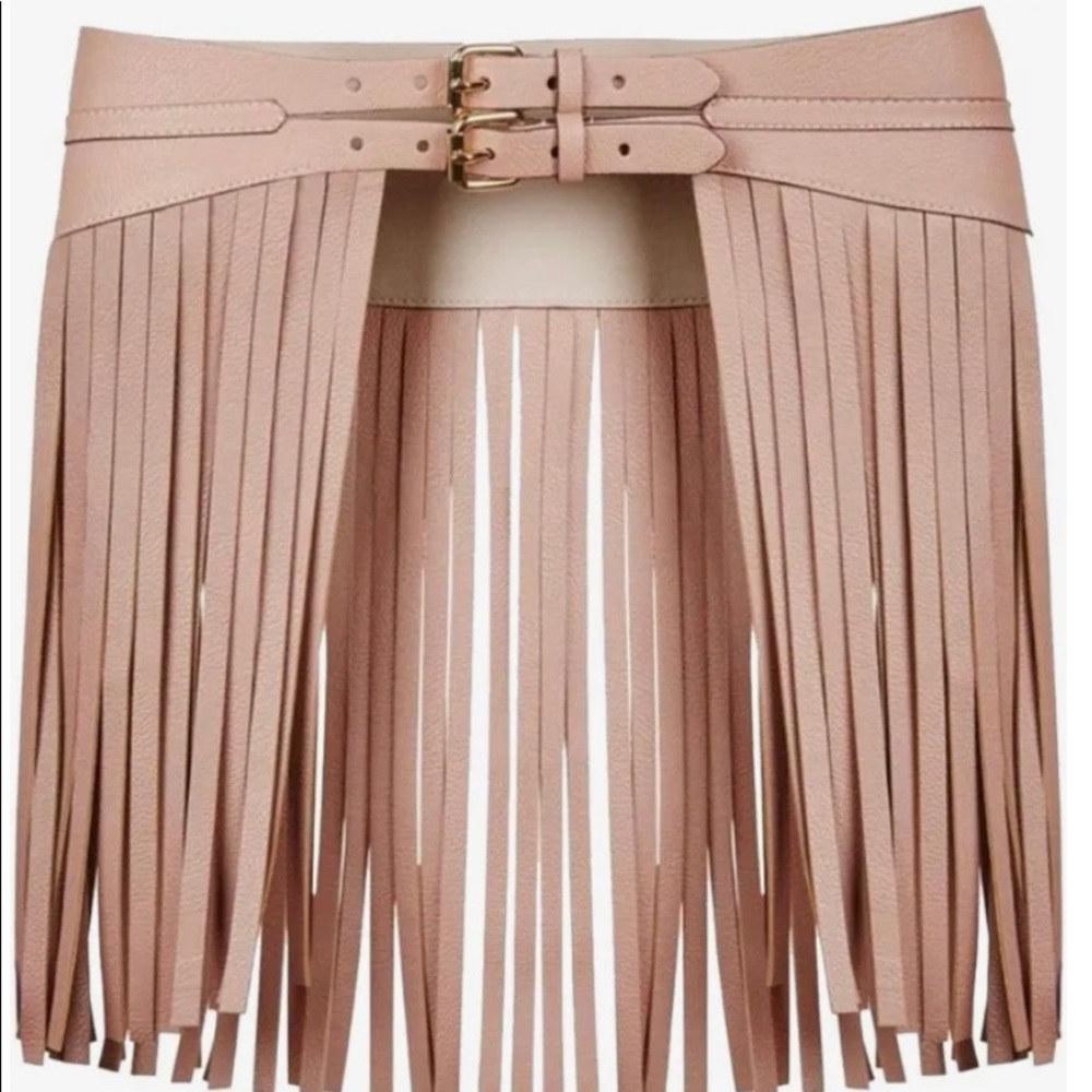 BCBG Maxazria Leather Fringe Belt